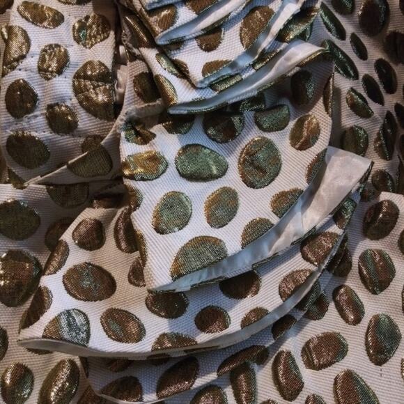 Aryn K. One Shoulder Cream & Gold Polka Dot Dress Sz Medium - Picture 6 of 8